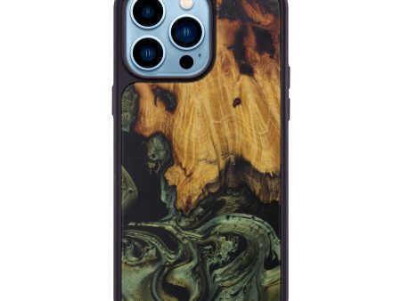 iPhone 14 Pro Max Wood+Resin Phone Case - Ola (Dark Green, 590995) For Cheap