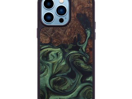 iPhone 14 Pro Max Wood+Resin Phone Case - Octavie (Dark Green, 588156) For Sale