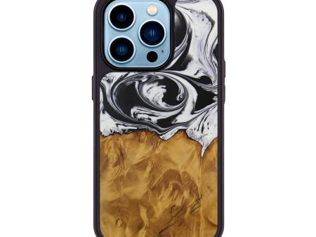 iPhone 14 Pro Wood+Resin Phone Case - Tossi (Black & White, 592717) Fashion