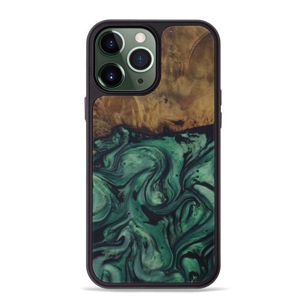 iPhone 13 Pro Max Wood+Resin Phone Case - Corrinne (Dark Green, 587234) Online now