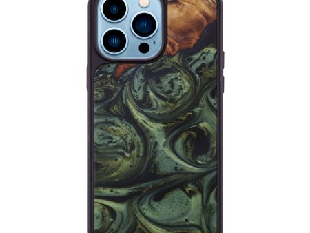 iPhone 14 Pro Max Wood+Resin Phone Case - Wendye (Dark Green, 587205) on Sale