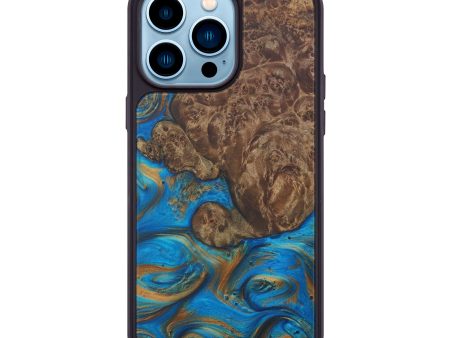 iPhone 14 Pro Max Wood+Resin Phone Case - Verna (Teal & Gold, 588406) Discount