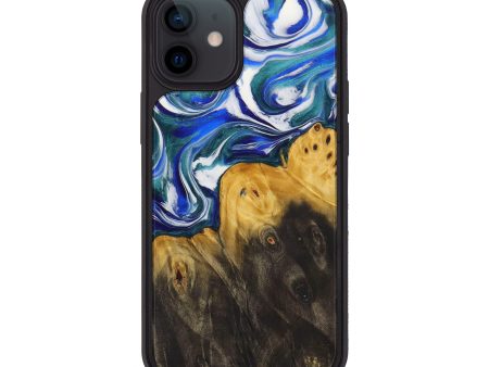 iPhone 12 mini Wood+Resin Phone Case - Leah (Dark Blue, 589856) For Sale