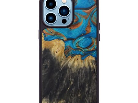 iPhone 14 Pro Max Wood+Resin Phone Case - Vidya (Teal & Gold, 589465) Online Sale