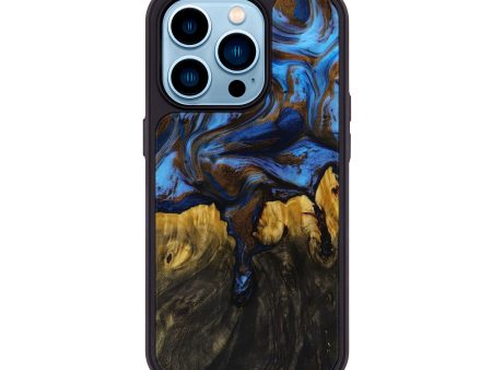 iPhone 14 Pro Wood+Resin Phone Case - Sherlyn (Teal & Gold, 594952) Online