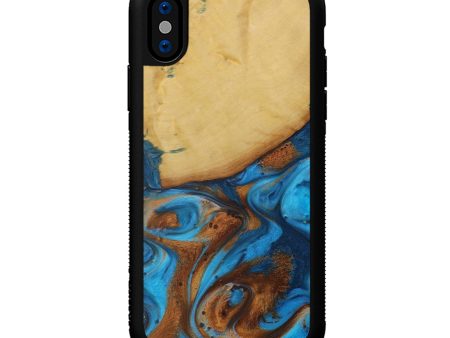 iPhone Xs Wood+Resin Phone Case - Rance (Teal & Gold, 593734) Hot on Sale