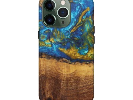 iPhone 13 Pro Wood+Resin Live Edge Phone Case - Danny (Teal & Gold, 594898) Online