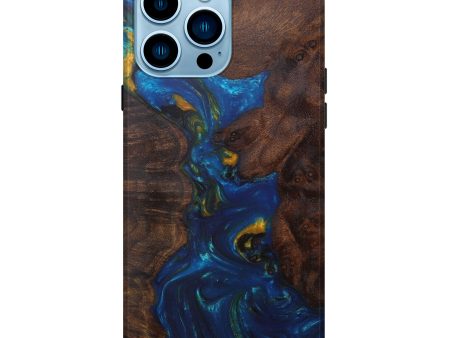 iPhone 14 Pro Max Wood+Resin Live Edge Phone Case - Annecorinne (Teal & Gold, 588696) Online Sale