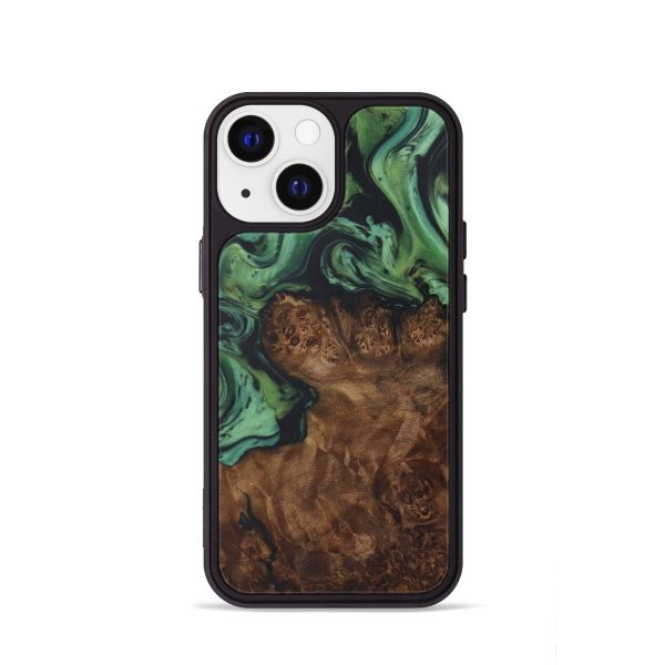 iPhone 13 mini Wood+Resin Phone Case - Olevia (Dark Green, 593609) Cheap