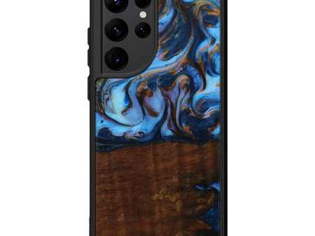 Galaxy S22 Ultra Wood+Resin Phone Case - Rozamond (Teal & Gold, 590761) For Cheap