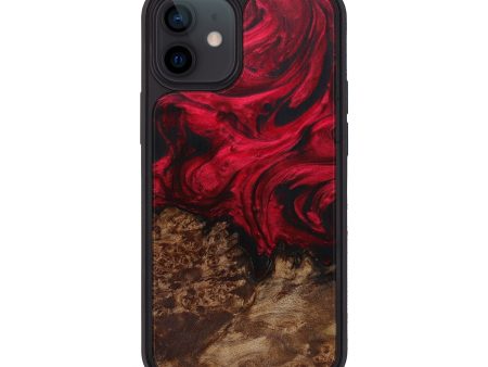 iPhone 12 mini Wood+Resin Phone Case - Cat (Dark Red, 595337) Hot on Sale