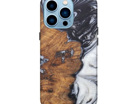 iPhone 14 Pro Wood+Resin Live Edge Phone Case - Abigail (Black & White, 588447) on Sale