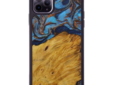 iPhone 11 Pro Max Wood+Resin Phone Case - Jewelle (Teal & Gold, 587487) Online now