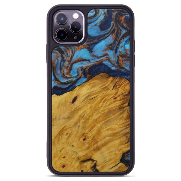 iPhone 11 Pro Max Wood+Resin Phone Case - Jewelle (Teal & Gold, 587487) Online now