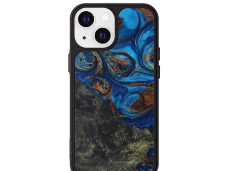 iPhone 13 mini Wood+Resin Phone Case - Alayne (Teal & Gold, 589477) Cheap