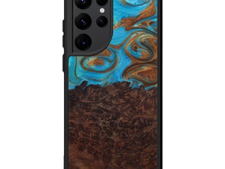 Galaxy S22 Ultra Wood+Resin Phone Case - Norine (Teal & Gold, 594977) Cheap