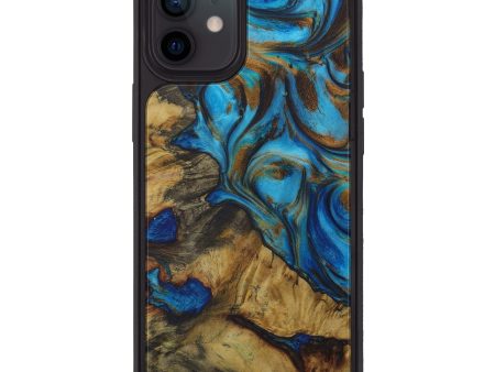 iPhone 12 Wood+Resin Phone Case - Reno (Teal & Gold, 587453) Cheap