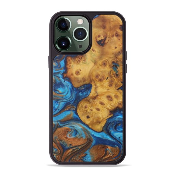 iPhone 13 Pro Max Wood+Resin Phone Case - Christabel (Teal & Gold, 588396) Discount