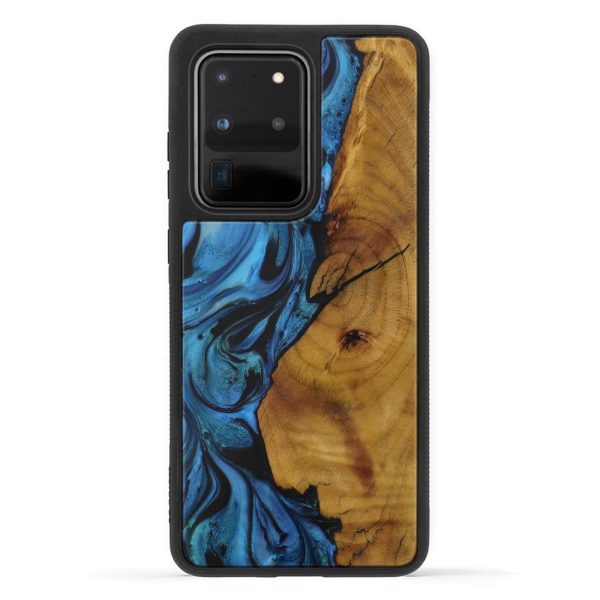 Galaxy S20 Ultra Wood+Resin Phone Case - Damita (Dark Blue, 593251) Online now