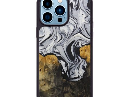 iPhone 14 Pro Max Wood+Resin Phone Case - Valorie (Black & White, 587514) Discount