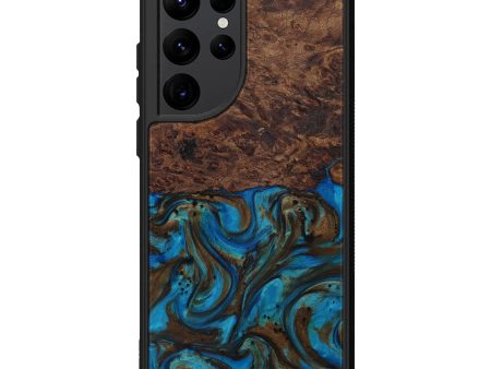 Galaxy S22 Ultra Wood+Resin Phone Case - Asbury (Teal & Gold, 594956) Supply