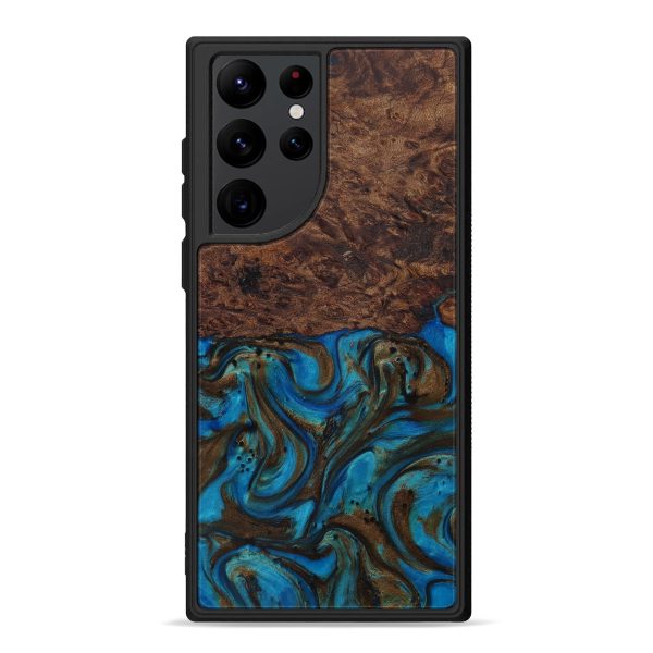 Galaxy S22 Ultra Wood+Resin Phone Case - Asbury (Teal & Gold, 594956) Supply