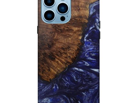 iPhone 14 Pro Max Wood+Resin Live Edge Phone Case - Ayn (Dark Blue, 593318) on Sale