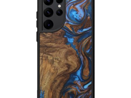 Galaxy S22 Ultra Wood+Resin Phone Case - Carlyn (Teal & Gold, 588507) Fashion