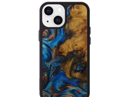 iPhone 13 mini Wood+Resin Phone Case - Kayley (Teal & Gold, 590769) Online Sale