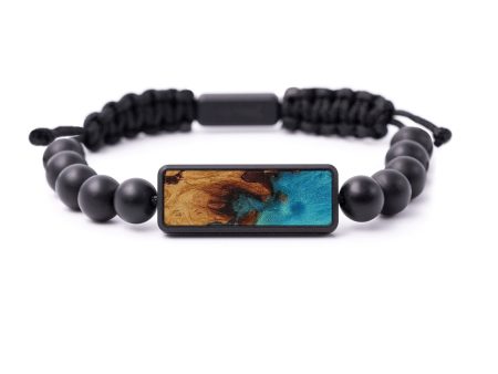 Bead Wood+Resin Bracelet - Youssef (Teal & Gold, 589546) Discount