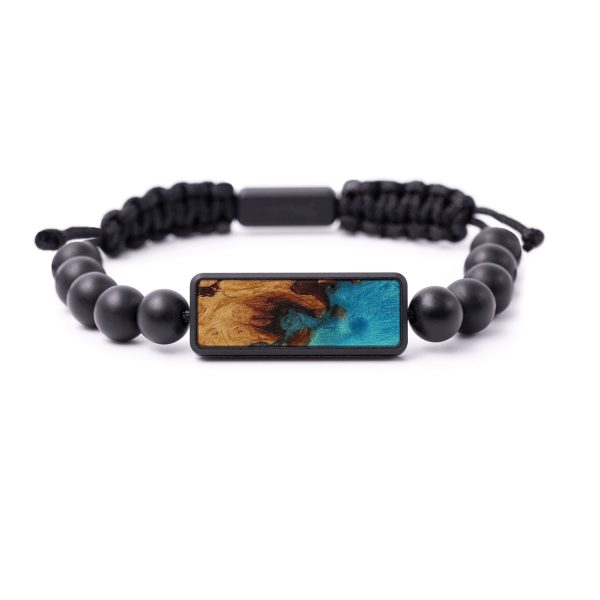 Bead Wood+Resin Bracelet - Youssef (Teal & Gold, 589546) Discount