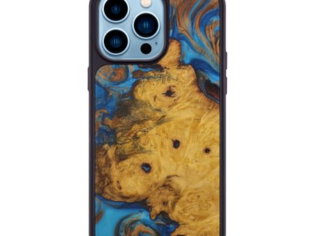 iPhone 14 Pro Max Wood+Resin Phone Case - Theodosia (Teal & Gold, 590477) Discount