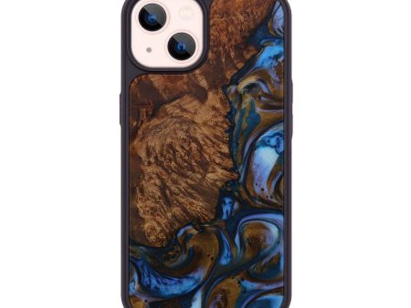 iPhone 14 Wood+Resin Phone Case - Robbyn (Teal & Gold, 594963) Online