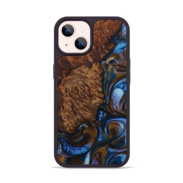 iPhone 14 Wood+Resin Phone Case - Robbyn (Teal & Gold, 594963) Online