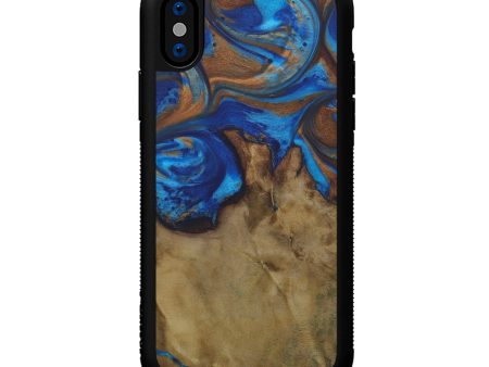 iPhone Xs Wood+Resin Phone Case - Susann (Teal & Gold, 587134) For Cheap