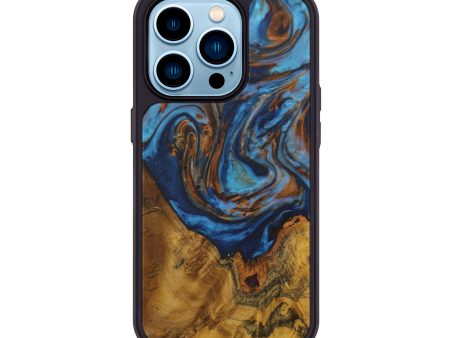 iPhone 14 Pro Wood+Resin Phone Case - Stephani (Teal & Gold, 587486) For Cheap