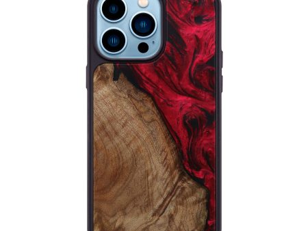 iPhone 14 Pro Max Wood+Resin Phone Case - Vanity (Dark Red, 595326) For Sale