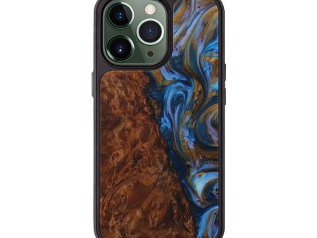 iPhone 13 Pro Wood+Resin Phone Case - Cyntha (Teal & Gold, 594934) Discount