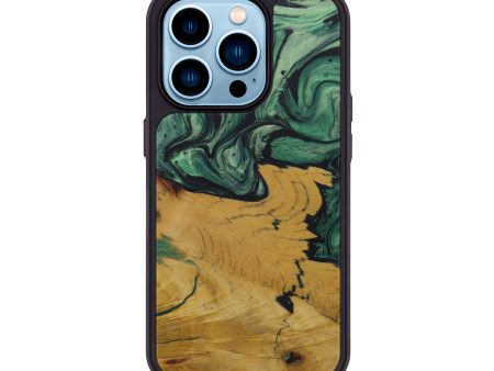 iPhone 14 Pro Wood+Resin Phone Case - Zettie (Dark Green, 587241) For Cheap