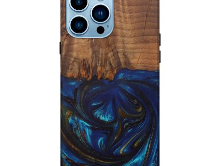 iPhone 14 Pro Max Wood+Resin Live Edge Phone Case - Atique (Teal & Gold, 590683) Online now