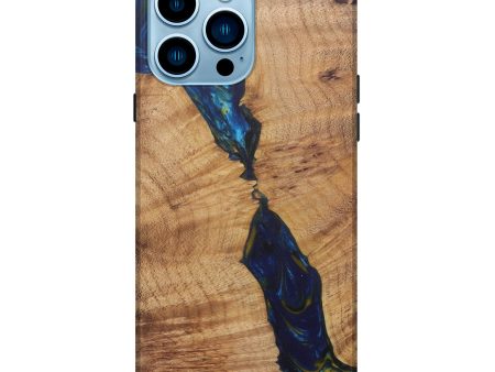 iPhone 14 Pro Max Wood+Resin Live Edge Phone Case - Ari (Teal & Gold, 592337) Online