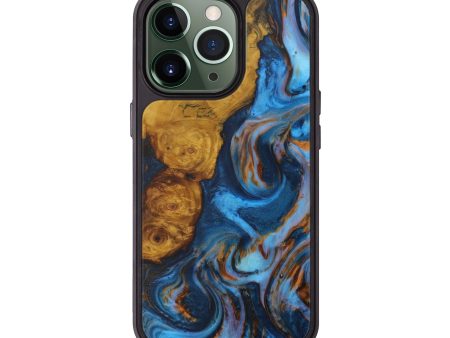 iPhone 13 Pro Wood+Resin Phone Case - Ashlyn (Teal & Gold, 590715) Discount