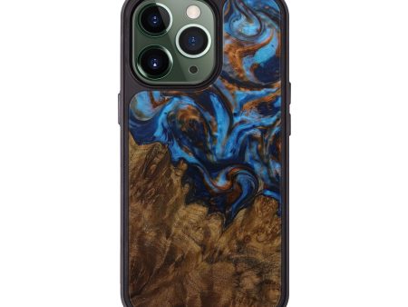 iPhone 13 Pro Wood+Resin Phone Case - Shamsia (Teal & Gold, 587485) Fashion