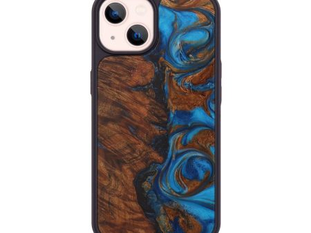 iPhone 14 Wood+Resin Phone Case - Rosita (Teal & Gold, 589510) Online Hot Sale