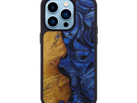 iPhone 14 Pro Wood+Resin Phone Case - Tybie (Dark Blue, 587503) For Sale