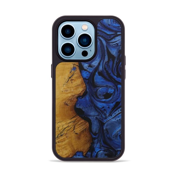 iPhone 14 Pro Wood+Resin Phone Case - Tybie (Dark Blue, 587503) For Sale