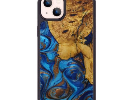 iPhone 14 Plus Wood+Resin Phone Case - Machelle (Teal & Gold, 590781) For Cheap