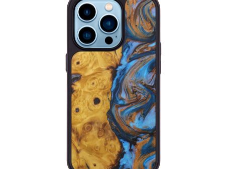 iPhone 14 Pro Wood+Resin Phone Case - Tishie (Teal & Gold, 588466) Online