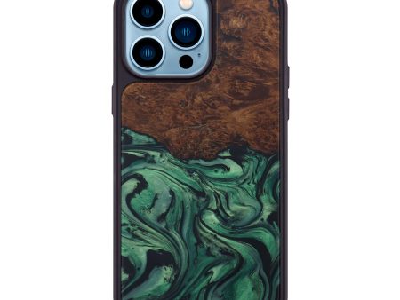 iPhone 14 Pro Max Wood+Resin Phone Case - Ylaine (Dark Green, 587238) Online now