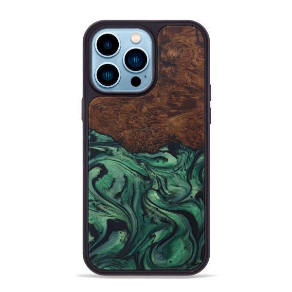 iPhone 14 Pro Max Wood+Resin Phone Case - Ylaine (Dark Green, 587238) Online now